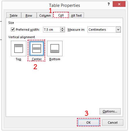 วิธีจัดข้อความตรงกลางเซลล์แนวตั้ง (Vertical alignment) ของตารางใน Microsoft Word 2013 