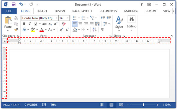 วิธีเปลี่ยนไม้บรรทัด (Ruler) จากนิ้ว (Inches) เป็นเซนติเมตร (Centimeters) ใน Microsoft Word 2013