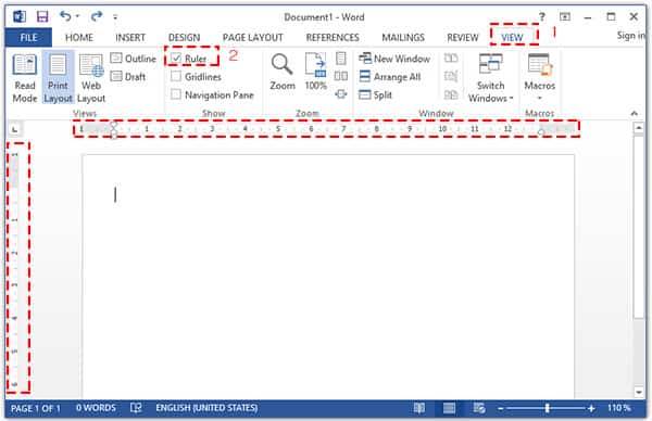 วิธีแสดงไม้บรรทัด (Ruler) ใน Microsoft Word 2013