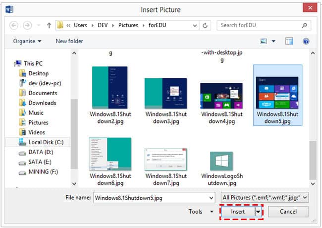 วิธีแทรก (Insert) รูปภาพจากเครื่องคอมพิวเตอร์ใน Microsoft Word 2013 