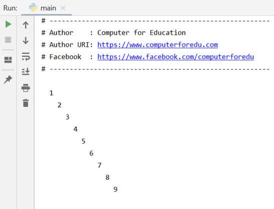 โค้ดแสดงตัวเลข 1-9 เป็นรูป \ (backslash) ด้วยภาษาไพทอน (Python)